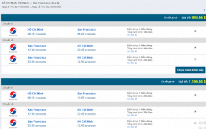 Giá vé máy bay đi Mỹ của Korean Air khứ hồi từ TP.HCM