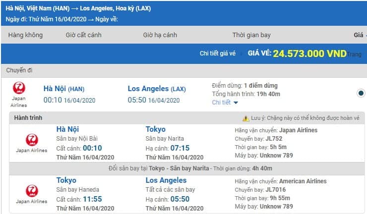 vé máy bay từ Hà Nội đi Los Angeles 