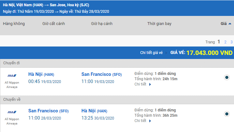 Bảng giá vé máy bay đi San Jose