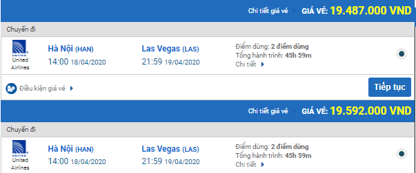 Vé máy bay United đi Las Vegas