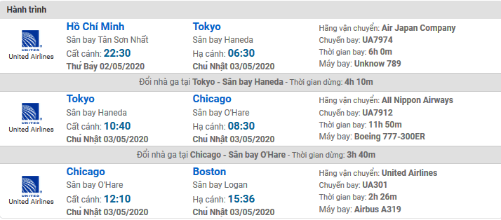 Vé máy bay United Airlines đi Boston